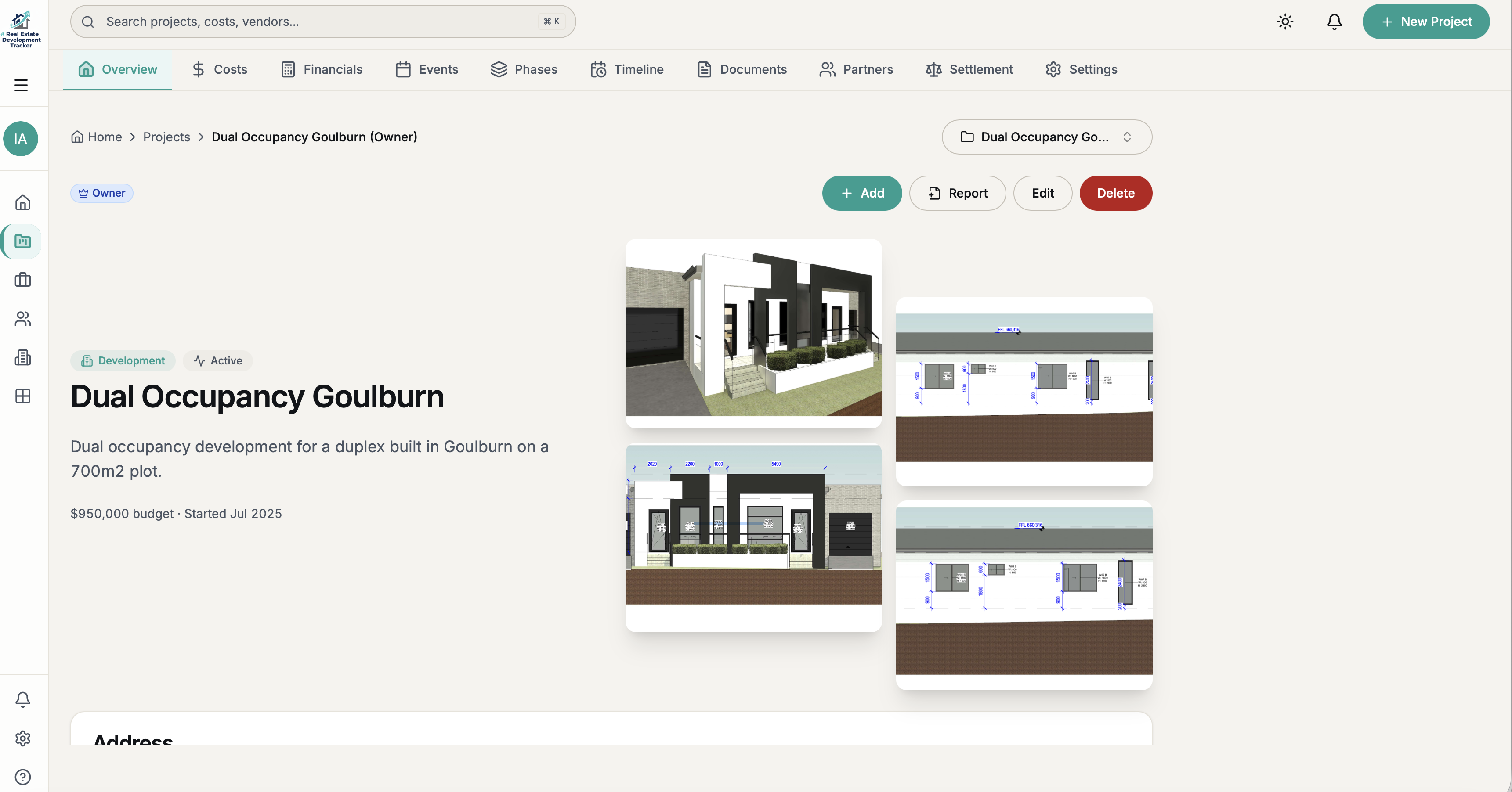 DevTracker project overview screen